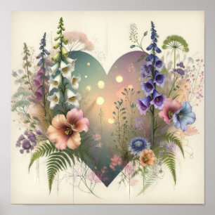 Ethereal Floral Heart Poster