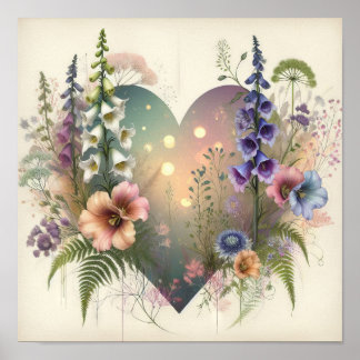 Ethereal Floral Heart Poster