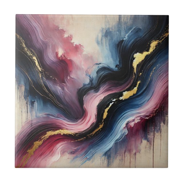 Ethereal Flow – Elegant Abstract Art Ceramic Tile (Front)