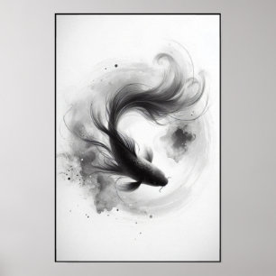 Ethereal Flow of a Graceful Koi Abstract Poster