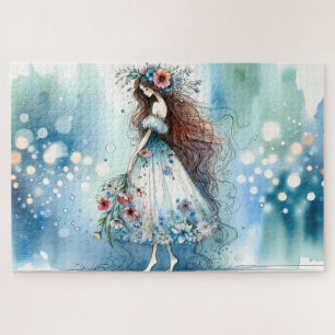 Ethereal Flower Fairy in Watercolor Dreamscape Jigsaw Puzzle
