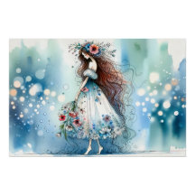 Ethereal Flower Fairy in Watercolor Dreamscape