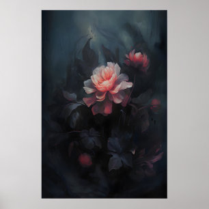 Ethereal Flowers Dark Botanical Art, Dark Poster