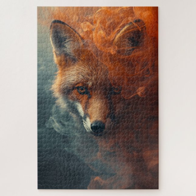 Ethereal Fox in Smoke & Mist – Mystical Puzzle (Vertical)
