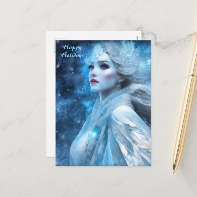 Ethereal Frozen Snow Queen Fantasy Art Holiday Postcard (Front/Back In Situ)