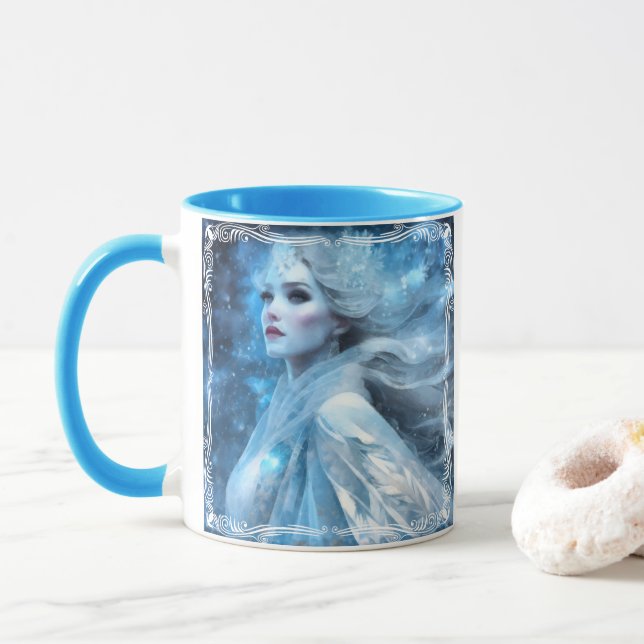 Ethereal Frozen Snow Queen Fantasy Art Mug (With Donut)