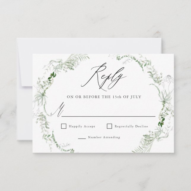 Ethereal Garden Greenery Botanical Wedding RSVP (Front)