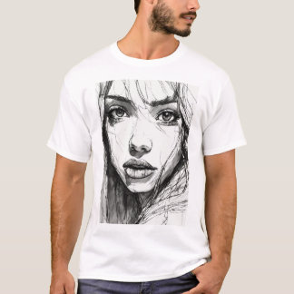 Ethereal Gaze: Scratchy Pen Portrait T-Shirt