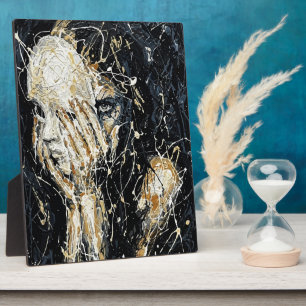 Ethereal Ghostly Face Abstract Dripping Art Black Plaque