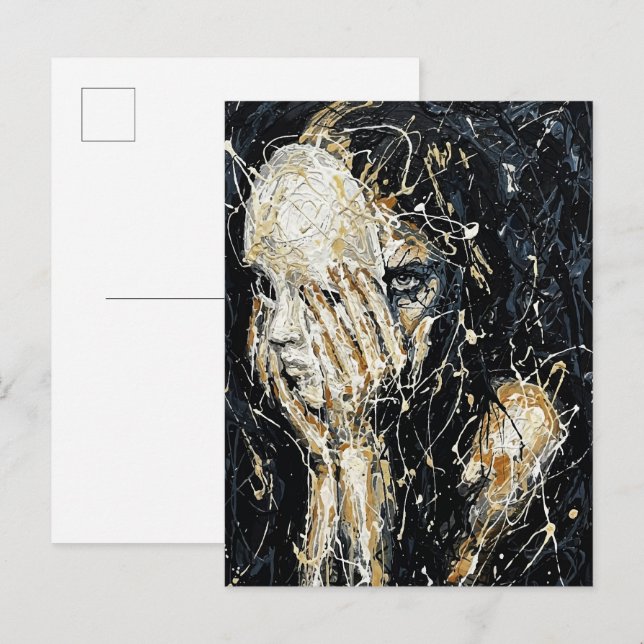 Ethereal Ghostly Face Abstract Dripping Art Black  Postcard (Front/Back)