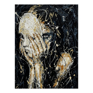 Ethereal Ghostly Face Abstract Dripping Art Black Poster