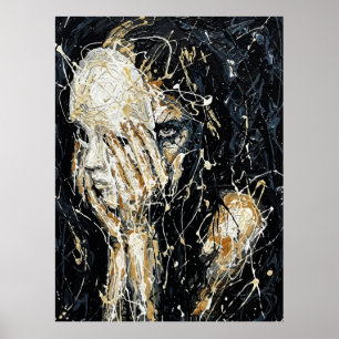 Ethereal Ghostly Face Abstract Dripping Art Black Poster