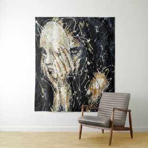 Ethereal Ghostly Face Abstract Dripping Art Black Tapestry