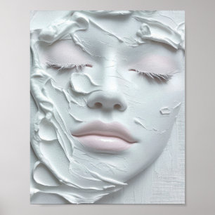 Ethereal Girl Face in Soft White Texture Poster