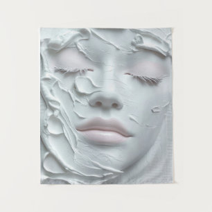 Ethereal Girl Face in Soft White Texture Tapestry