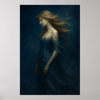 Ethereal Girl in Blue Dress – Dreamy Fantasy Art Poster