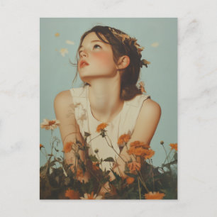 Ethereal Girl in Wildflowers Postcard