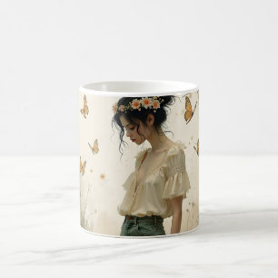 Ethereal Girl with Butterflies in Nature Coffee Mug