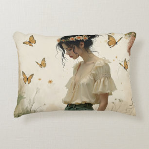 Ethereal Girl with Butterflies in Nature Decorative Cushion