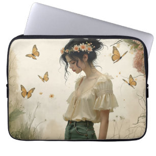 Ethereal Girl with Butterflies in Nature Laptop Sleeve
