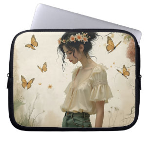 Ethereal Girl with Butterflies in Nature Laptop Sleeve