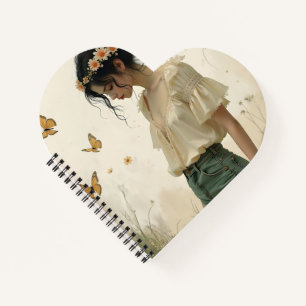 Ethereal Girl with Butterflies in Nature Notebook