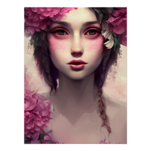 Ethereal Girl with Pink Freckles Poster