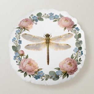 Ethereal Glow Dragonfly Art Round Cushion