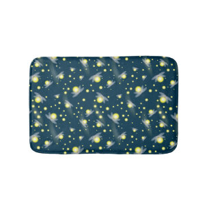 Ethereal Glowing Fireflies at Night Pattern Bath Mat