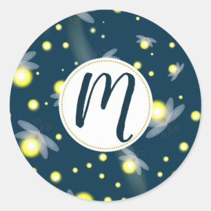 Ethereal Glowing Fireflies at Night Pattern Classic Round Sticker
