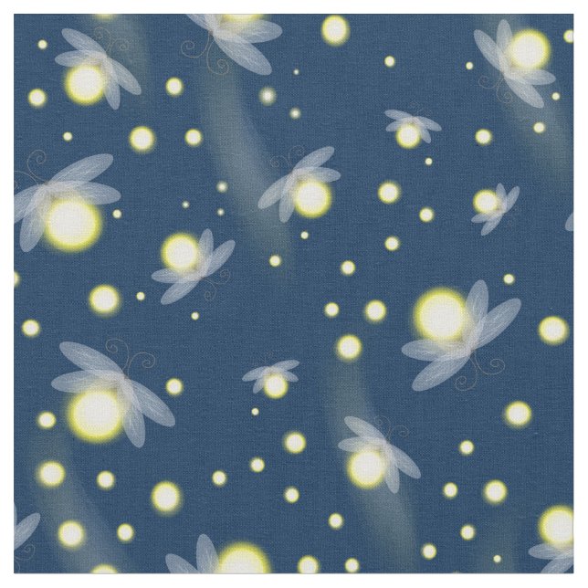 Ethereal Glowing Fireflies at Night Pattern Fabric (Close Up)