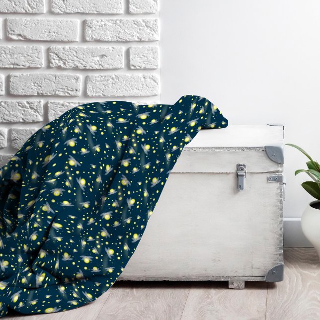 Ethereal Glowing Fireflies at Night Pattern Fleece Blanket (Fireflies Pattern Fleece Blanket)