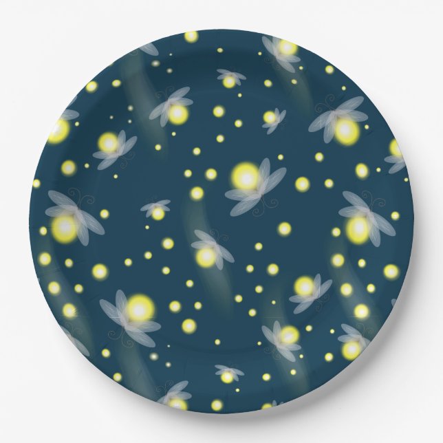 Ethereal Glowing Fireflies at Night Pattern Paper Plate (Front)
