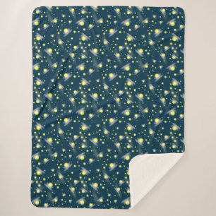 Ethereal Glowing Fireflies at Night Pattern Sherpa Blanket