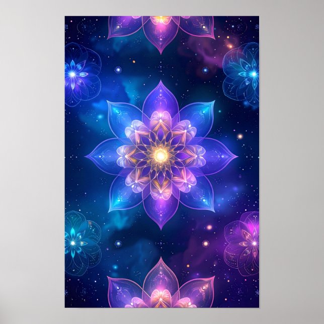 Ethereal Glowing Lotus Cosmic Space Poster (Front)