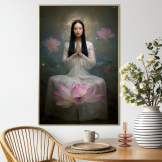 Ethereal Goddess Quan Yin High Frequency Floral Poster