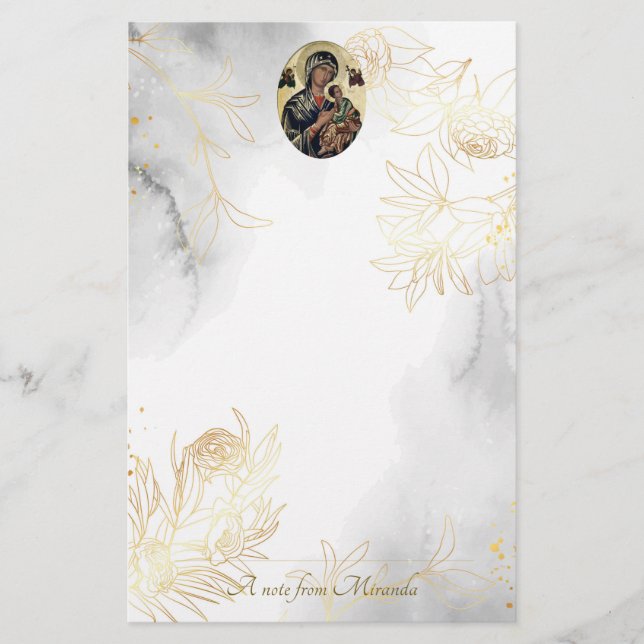 Ethereal Gold Line Roses Orthodox Christian Stationery (Front)