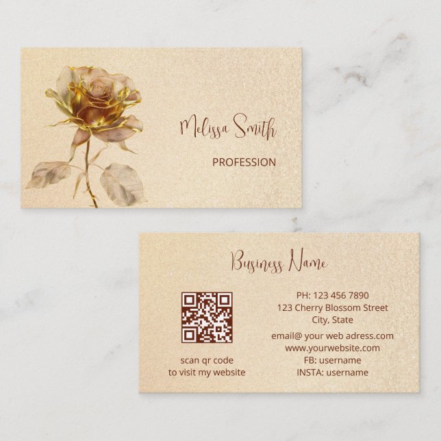 Ethereal Gold Rose Flower Business Card (Front/Back)