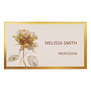 Ethereal Gold Rose Flower Name Tag