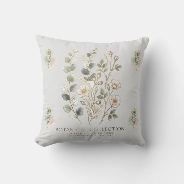 Ethereal Gold & Sage Botanical Collection Cushion (Front)