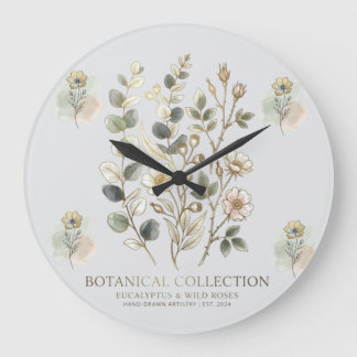 Ethereal Gold & Sage Botanical Collection Large Clock