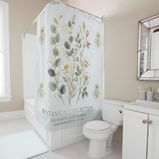 Ethereal Gold & Sage Botanical Collection Shower Curtain