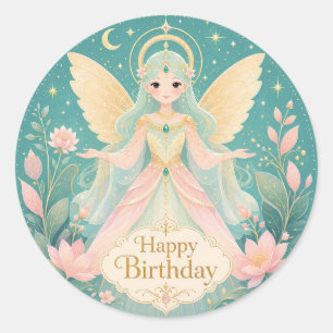 Ethereal Golden-Winged Fairy Angel Classic Round Sticker