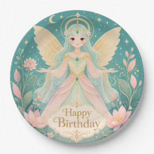 Ethereal Golden-Winged Fairy Angel Paper Plate