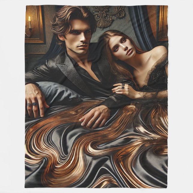 Ethereal Gothic Embrace – Luxurious Black & Gold Fleece Blanket (Front)