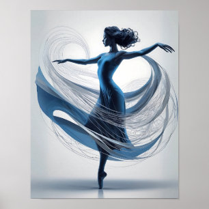 Ethereal Grace Blue Ballet Dancer in Motion Poster