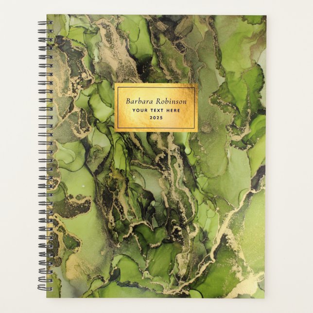 Ethereal Green Black Gold Abstract Ink  Planner (Front)