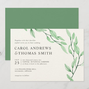 Ethereal Green Chic Botanical Leaves wedding Invitation
