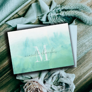 Ethereal Green Watercolor Monogram  Card