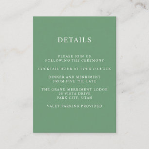 Ethereal Green  WEDDING Hotel detail Accommodation Enclosure Card